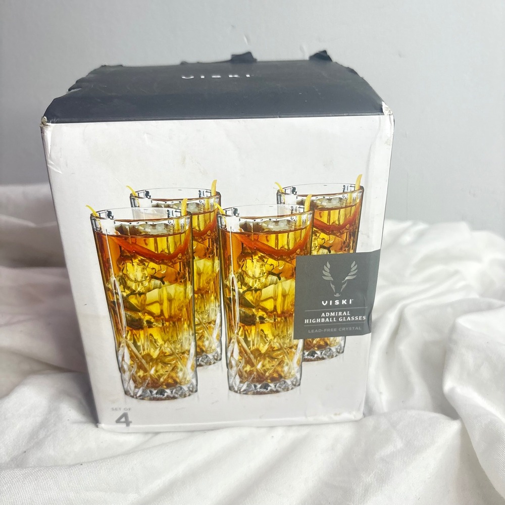 Viski Admiral Highball Glasses Set of 4 Lead-Free Crystal 9 Oz Cocktail
